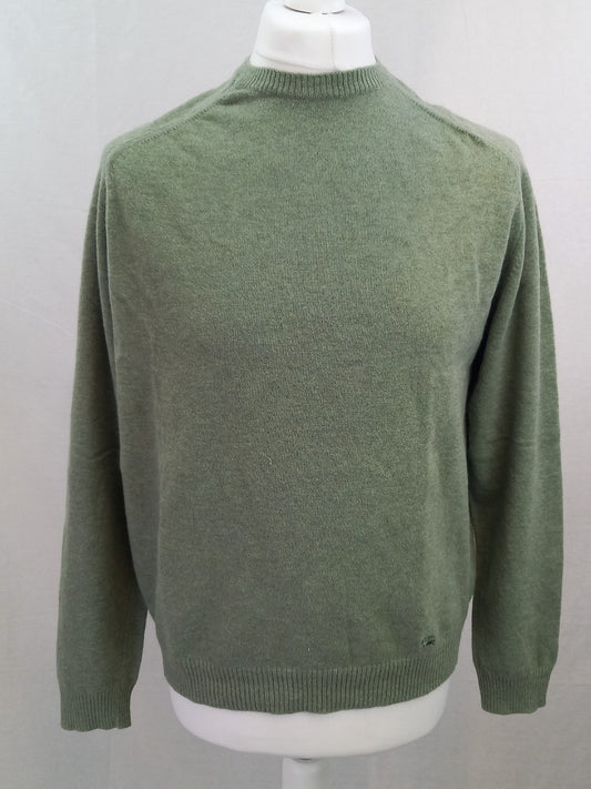 Burberry Sage Green Crew Neck Pure New Wool Knitted Jumper - Size Large