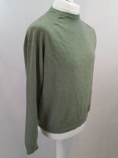 Burberry Sage Green Crew Neck Pure New Wool Knitted Jumper - Size Large