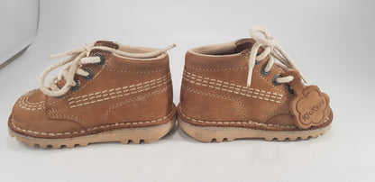 Kickers Tan Leather Lace-Ups Kids Size 22 VGC