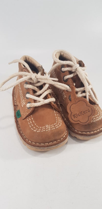 Kickers Tan Leather Lace-Ups Kids Size 22 VGC