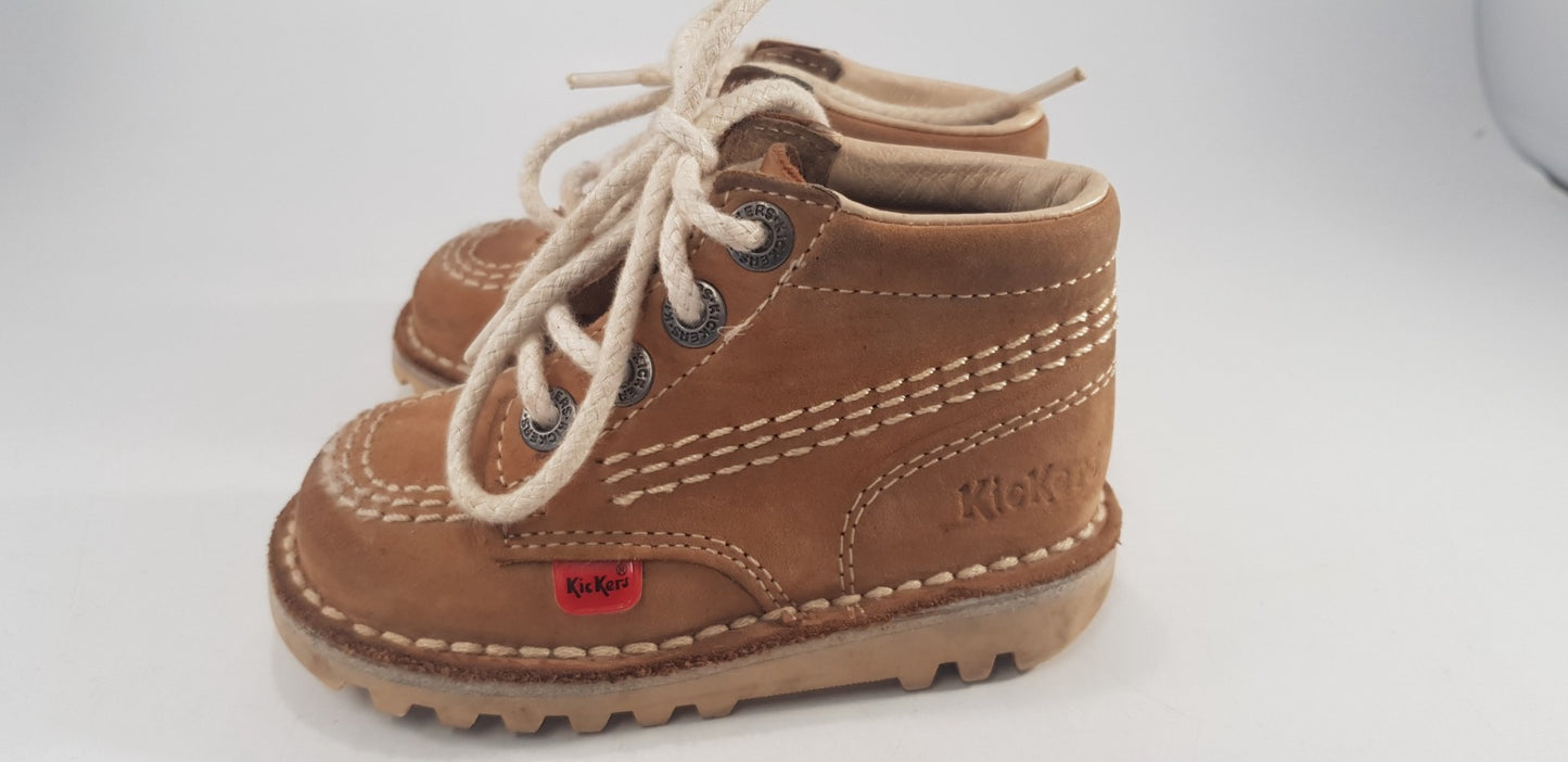 Kickers Tan Leather Lace-Ups Kids Size 22 VGC