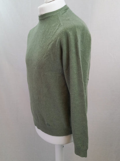 Burberry Sage Green Crew Neck Pure New Wool Knitted Jumper - Size Large