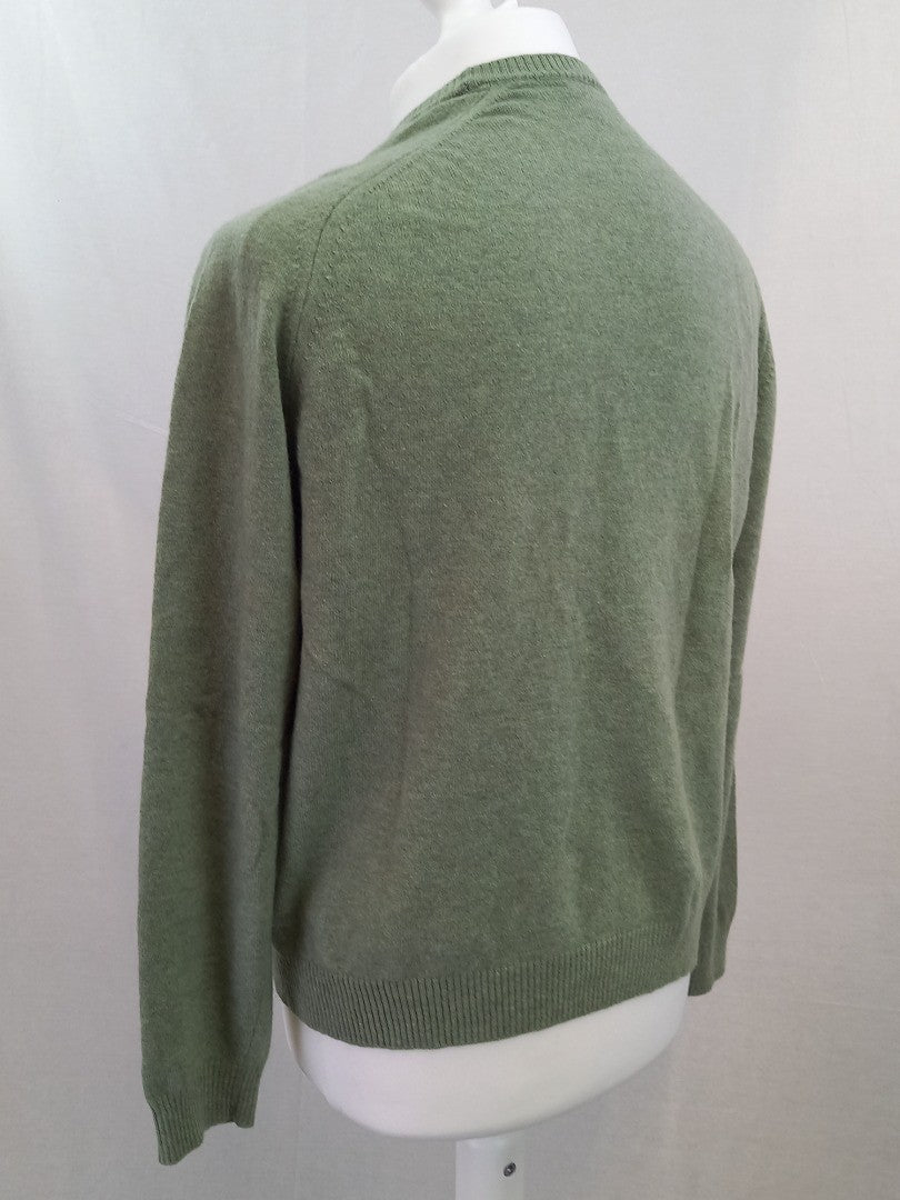 Burberry Sage Green Crew Neck Pure New Wool Knitted Jumper - Size Large