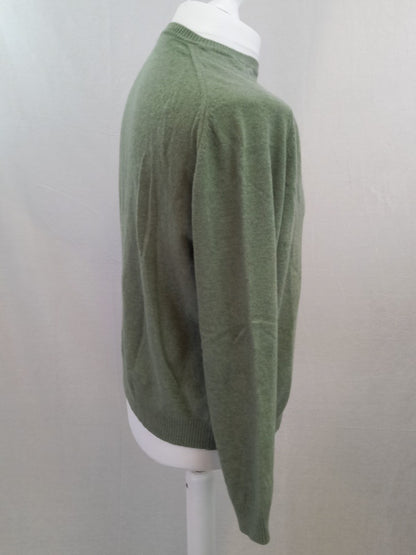 Burberry Sage Green Crew Neck Pure New Wool Knitted Jumper - Size Large