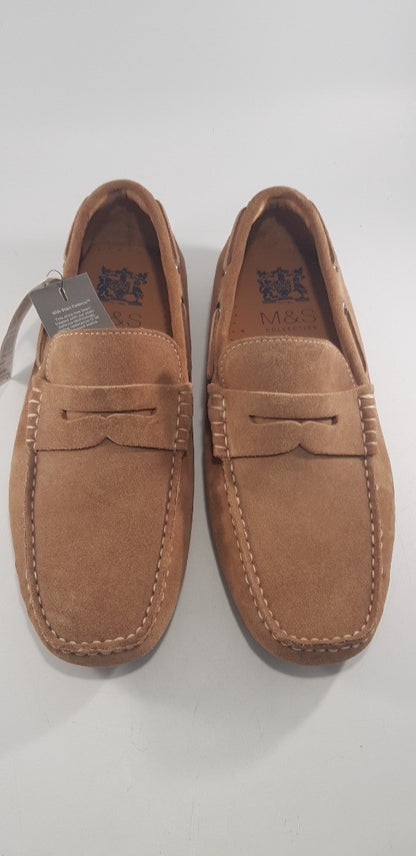 M&S Collection Suede Leather Loafers Tan Size 6 BNWT