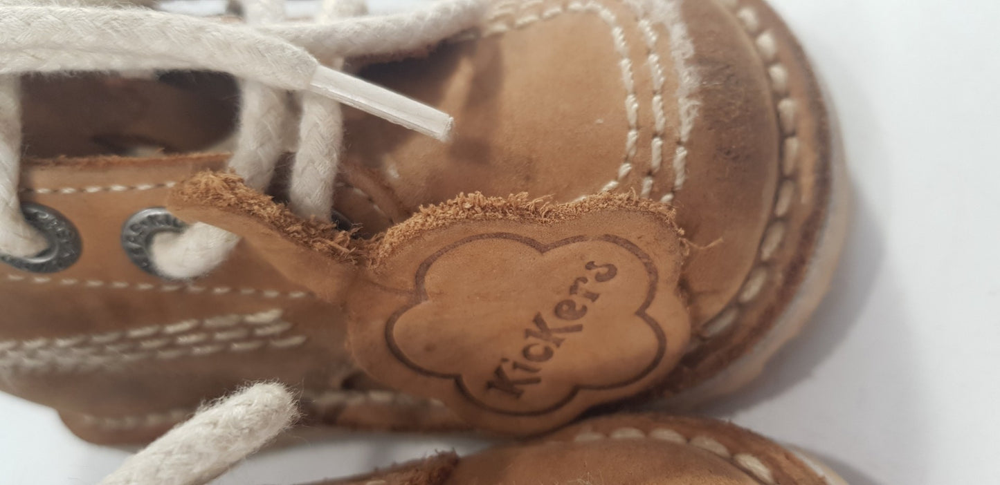 Kickers Tan Leather Lace-Ups Kids Size 22 VGC