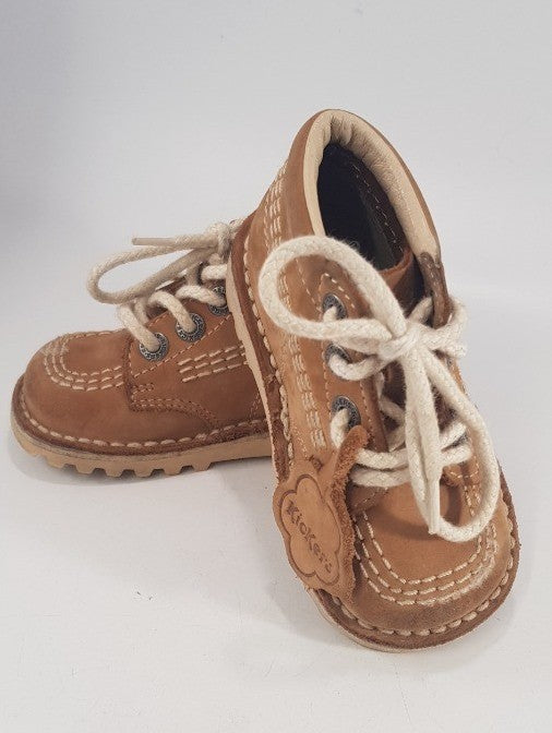 Kickers Tan Leather Lace-Ups Kids Size 22 VGC