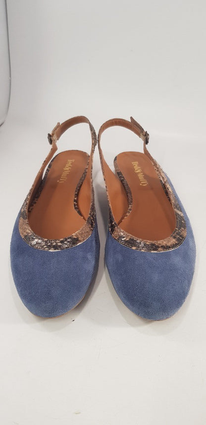 Ted & Muffy Blue Leather Flat Sling Back Shoe Size 7 Excellent Condition