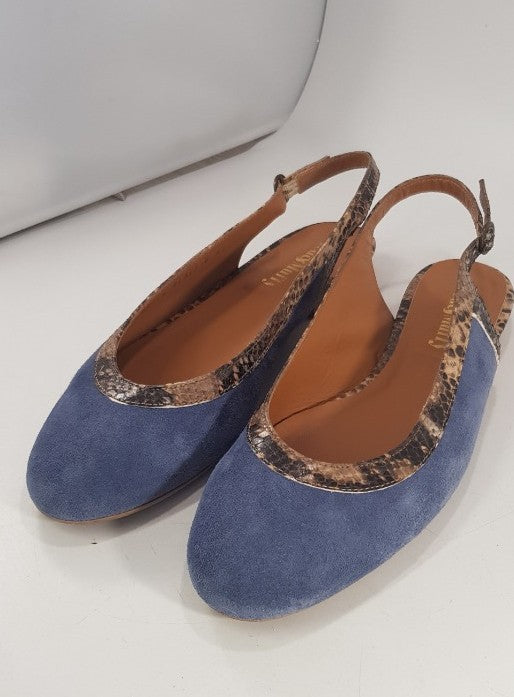 Ted & Muffy Blue Leather Flat Sling Back Shoe Size 7 Excellent Condition