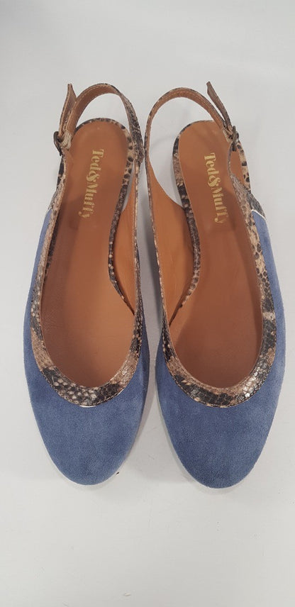 Ted & Muffy Blue Leather Flat Sling Back Shoe Size 7 Excellent Condition