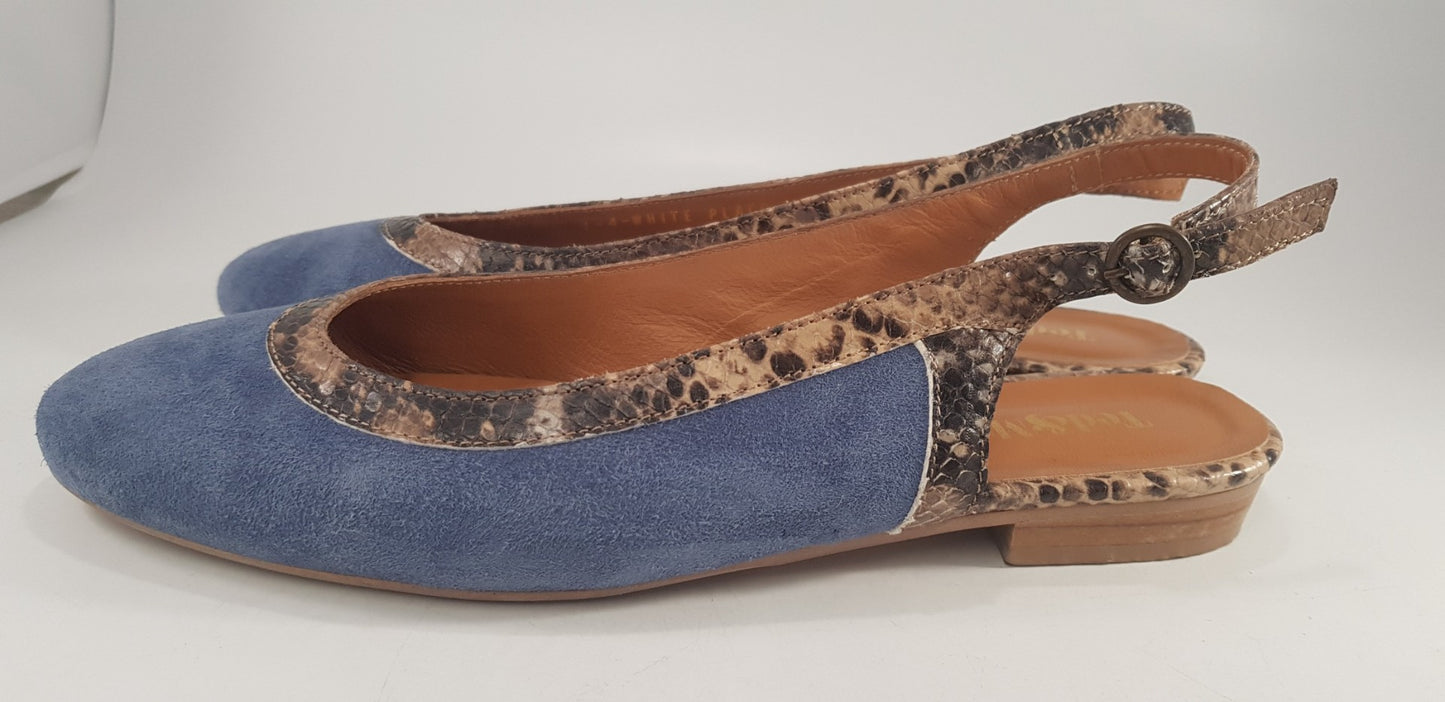 Ted & Muffy Blue Leather Flat Sling Back Shoe Size 7 Excellent Condition