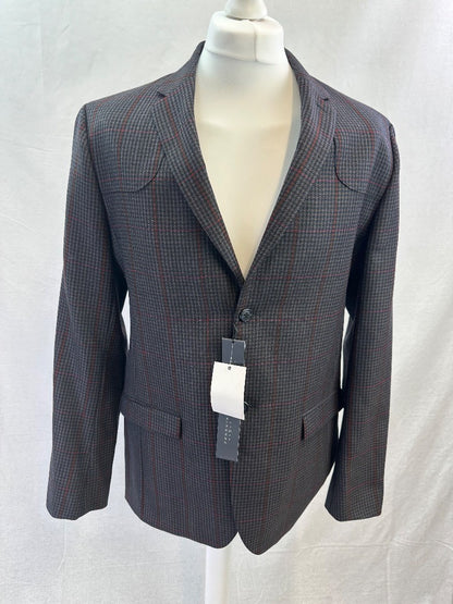 Penguin Navy Burgundy Check Blazer Wool Mix Size L BNWT