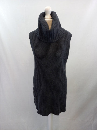 kew 159 wool sleeveless jumper tank top grey small high neck