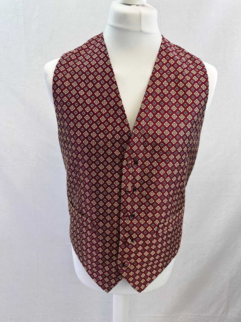 St Michaels Silk Red Gold Waistcoat Chest 41-43in Excellent Condition Vintage