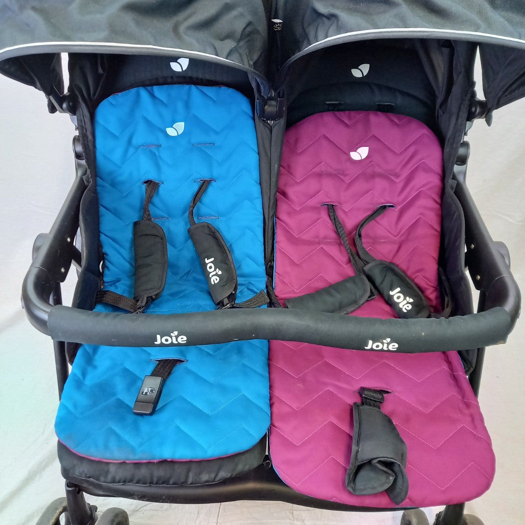 Joie Aire Double Pushchair Twin Pink/Blue Pram Foldable Rain cover Seat Stroller