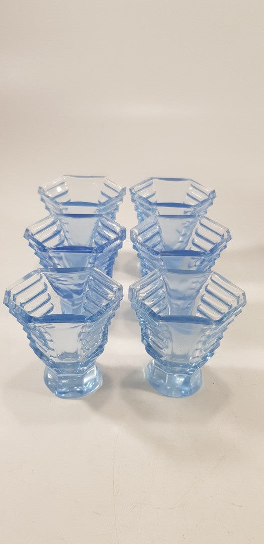 Art Deco Bohemian Blue Glass Decanter & Glasses IBS 1930's Set of 6 Excellent Condition