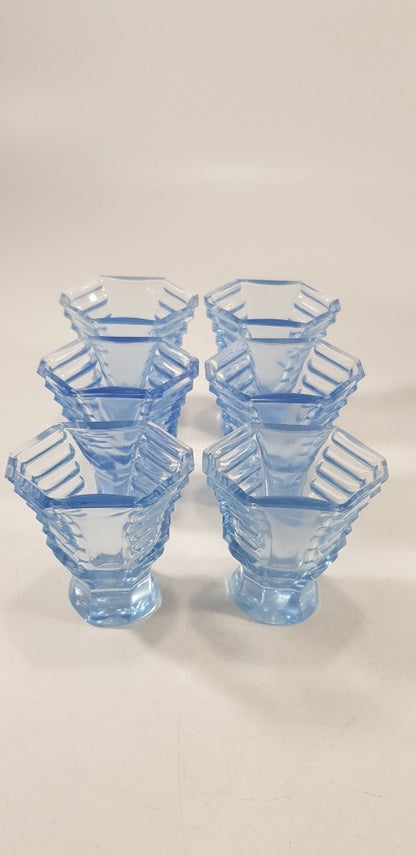 Art Deco Bohemian Blue Glass Decanter & Glasses IBS 1930's Set of 6 Excellent Condition