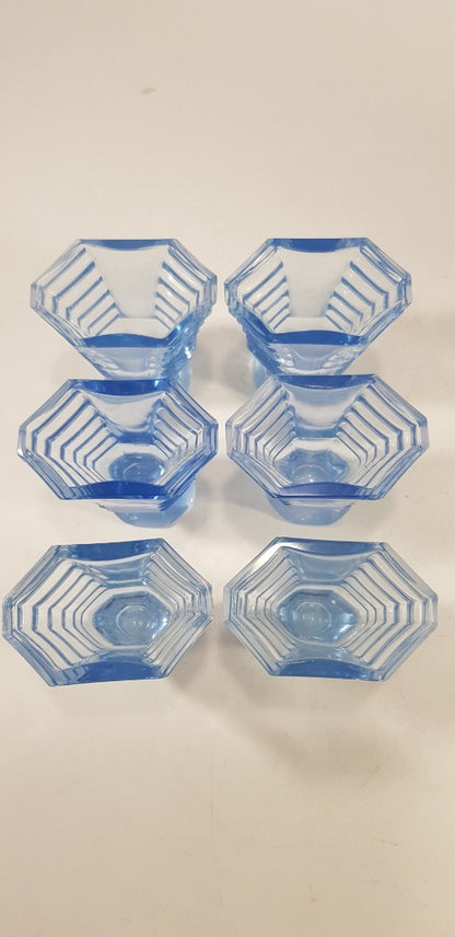 Art Deco Bohemian Blue Glass Decanter & Glasses IBS 1930's Set of 6 Excellent Condition