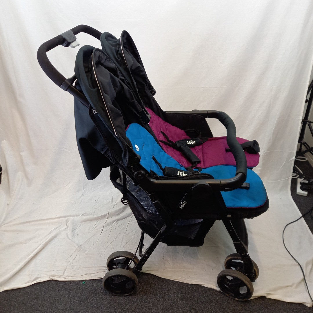 Joie Aire Double Pushchair Twin Pink/Blue Pram Foldable Rain cover Seat Stroller