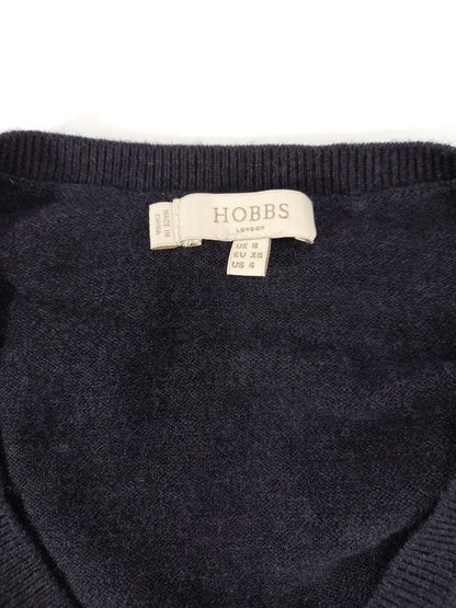 hobbs navy wool dress v neck  size 8 pockets knee length long sleeves