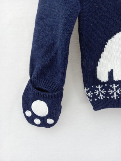 the little white company navy 12-18 mths christmas jumper cotton polar bear mits