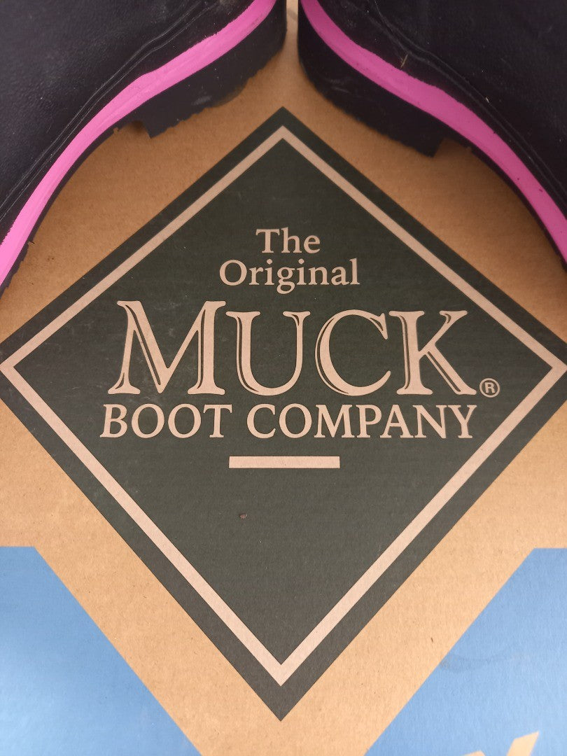 the original muck boot size 3uk black and hot pink boots