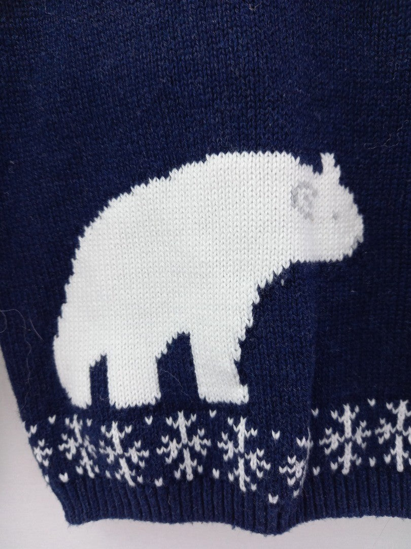 the little white company navy 12-18 mths christmas jumper cotton polar bear mits