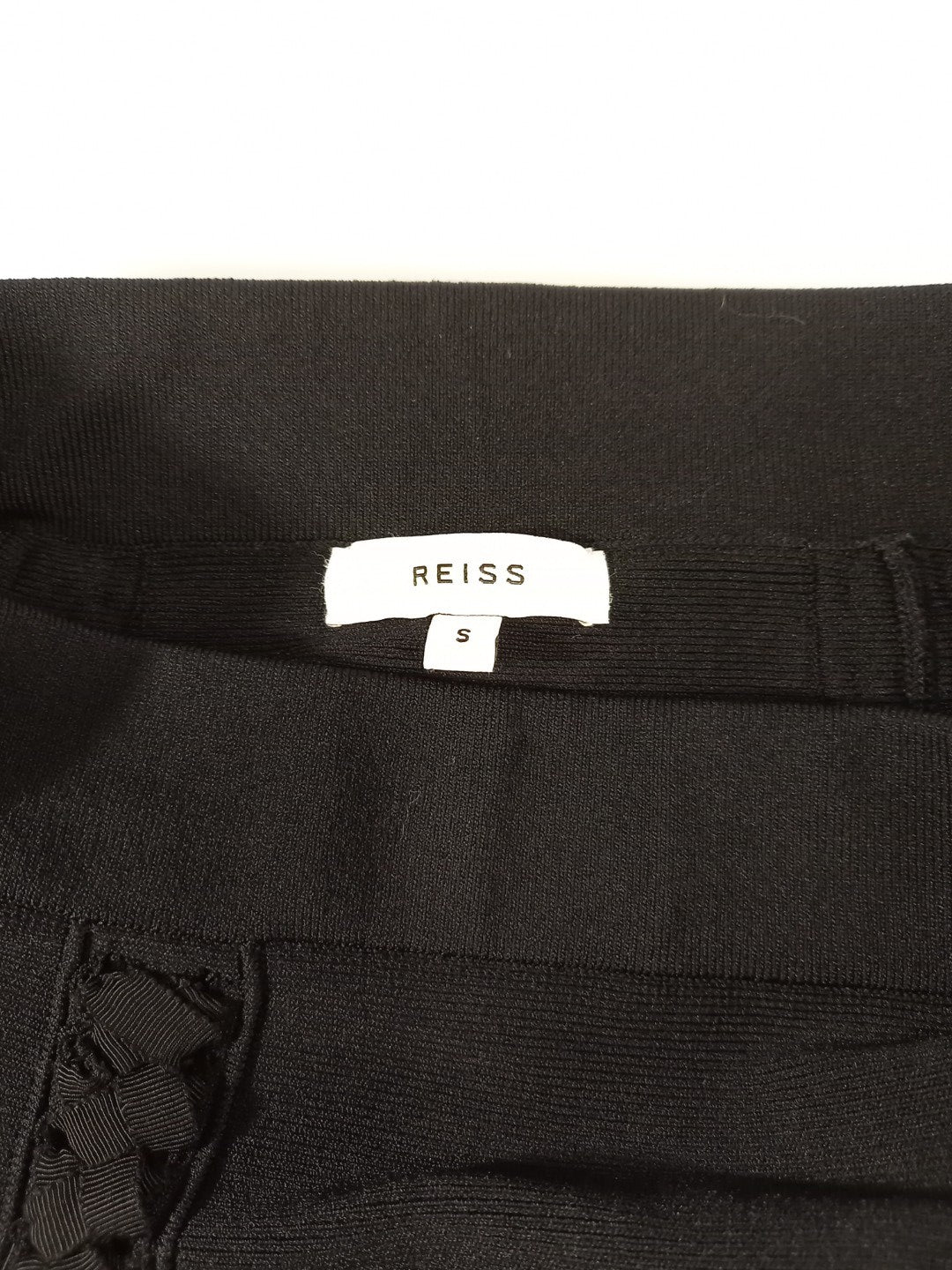 reiss pencil skirt black small ribbon detail straight stretch fabric