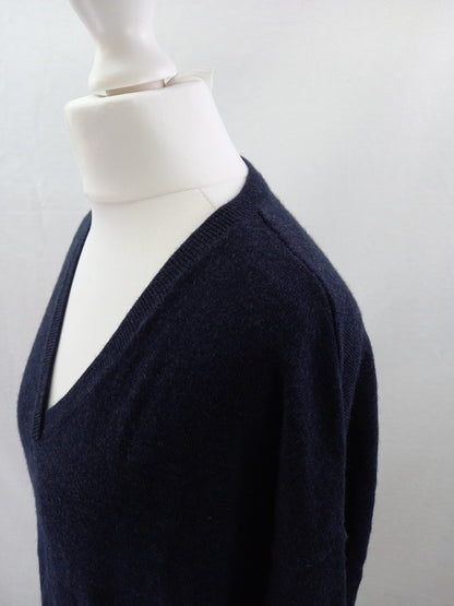 hobbs navy wool dress v neck  size 8 pockets knee length long sleeves