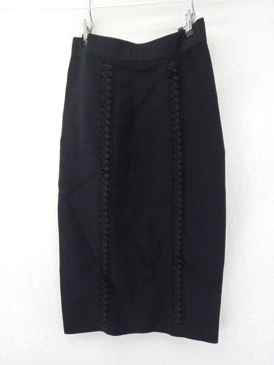 reiss pencil skirt black small ribbon detail straight stretch fabric