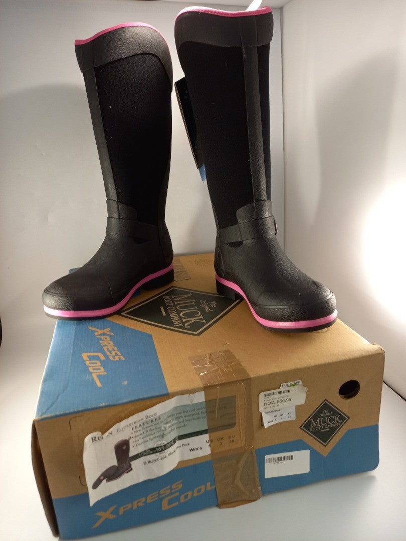 the original muck boot size 3uk black and hot pink boots