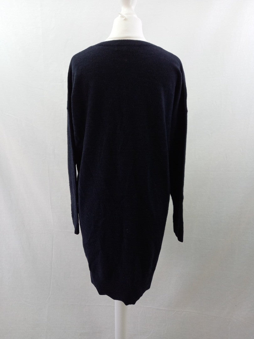 hobbs navy wool dress v neck  size 8 pockets knee length long sleeves