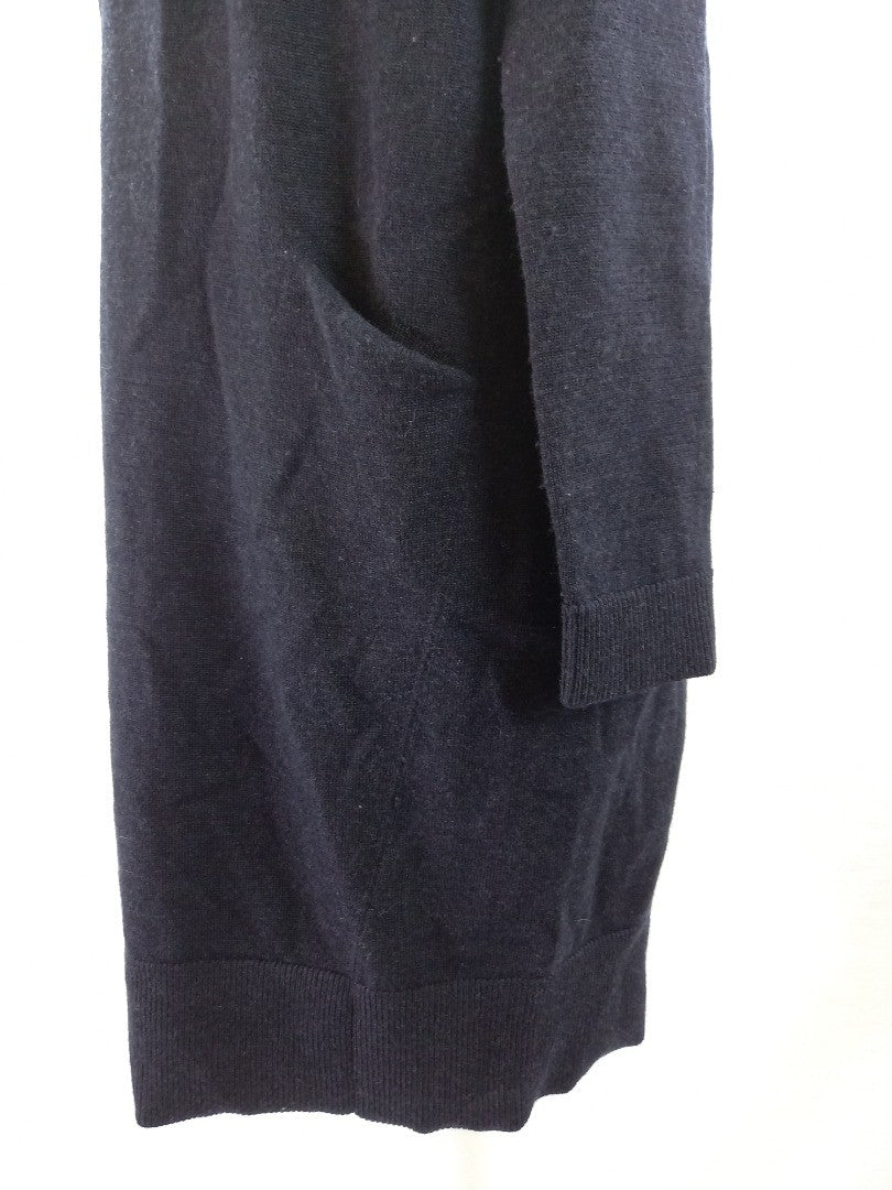 hobbs navy wool dress v neck  size 8 pockets knee length long sleeves