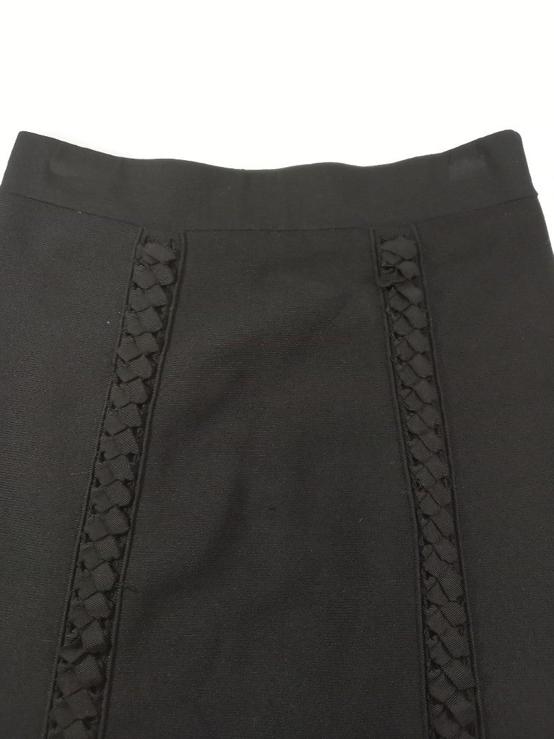 reiss pencil skirt black small ribbon detail straight stretch fabric