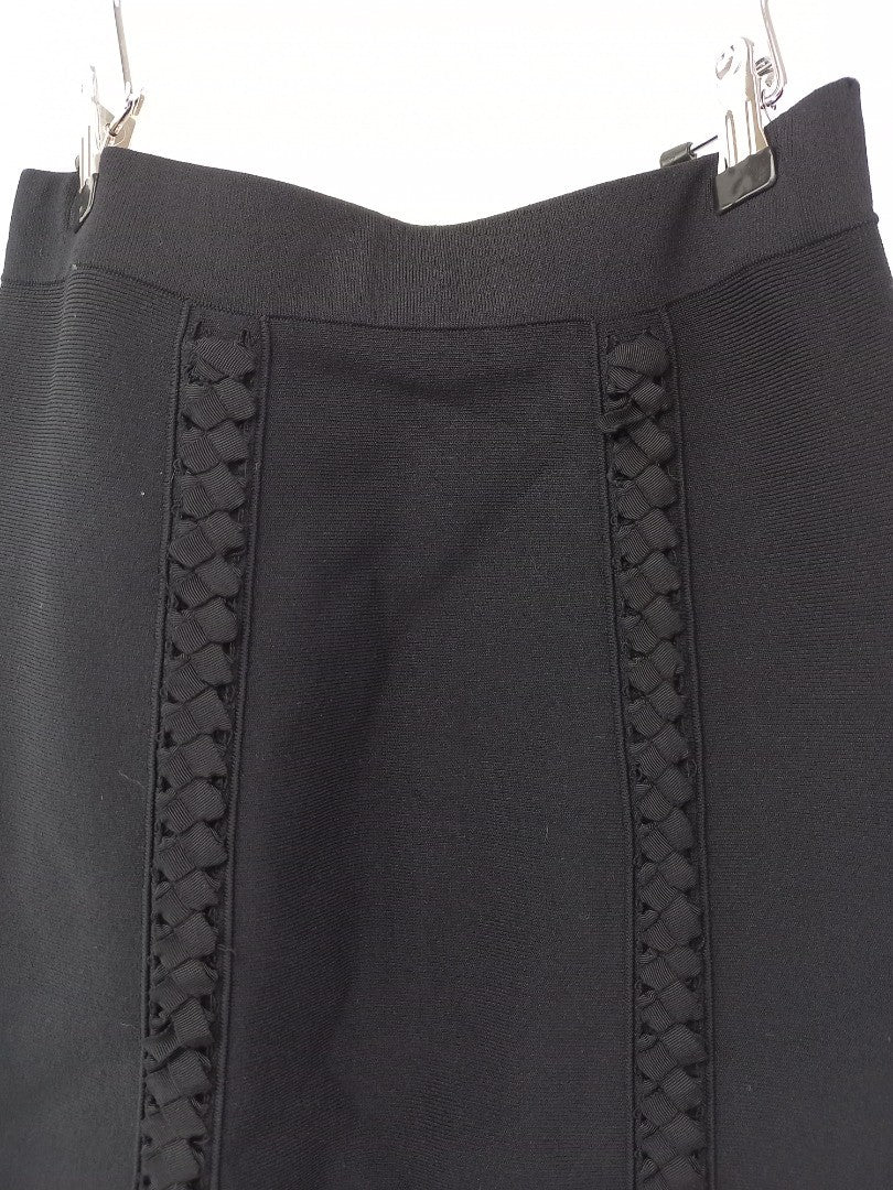 reiss pencil skirt black small ribbon detail straight stretch fabric