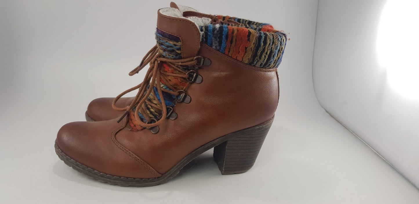 Rieker Multicolour Ankle Boots Zip Block Heel Size 6 VGC