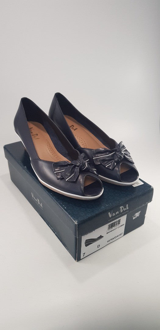 Van-Dal Navy Wedge Slip On Bow Size 7 BNIB