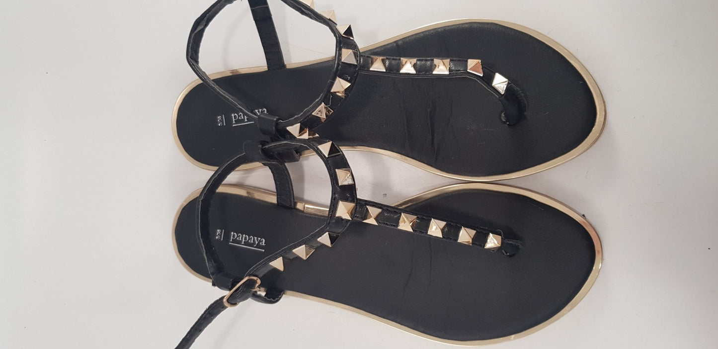 Papaya Black Gold Ankle Strap Sandal Size 3 Excellent Condition