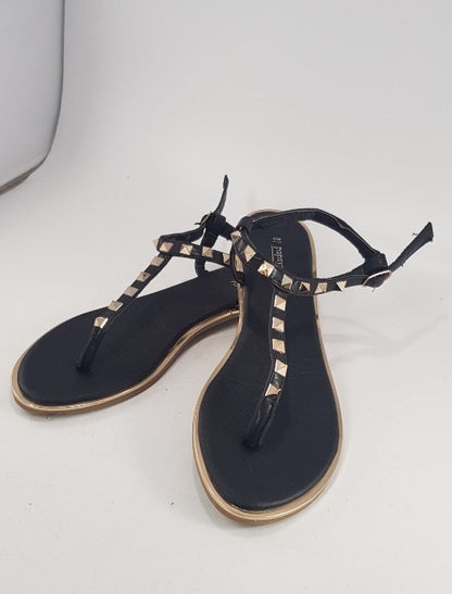 Papaya Black Gold Ankle Strap Sandal Size 3 Excellent Condition