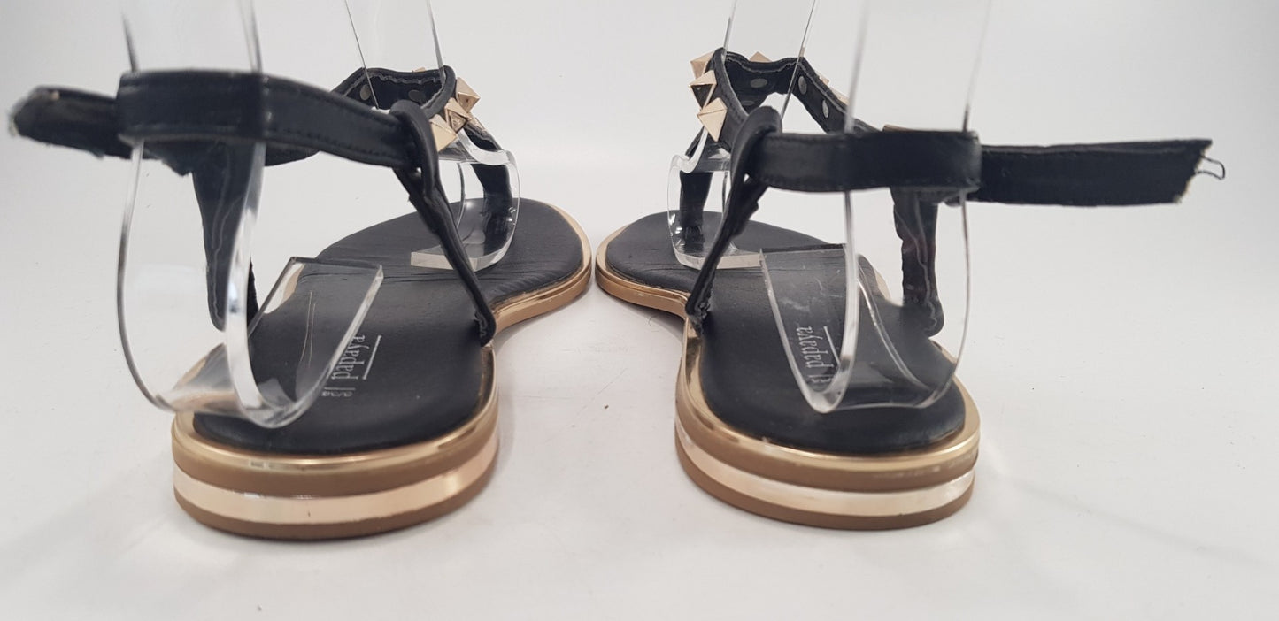 Papaya Black Gold Ankle Strap Sandal Size 3 Excellent Condition