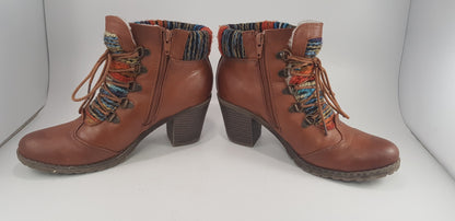 Rieker Multicolour Ankle Boots Zip Block Heel Size 6 VGC