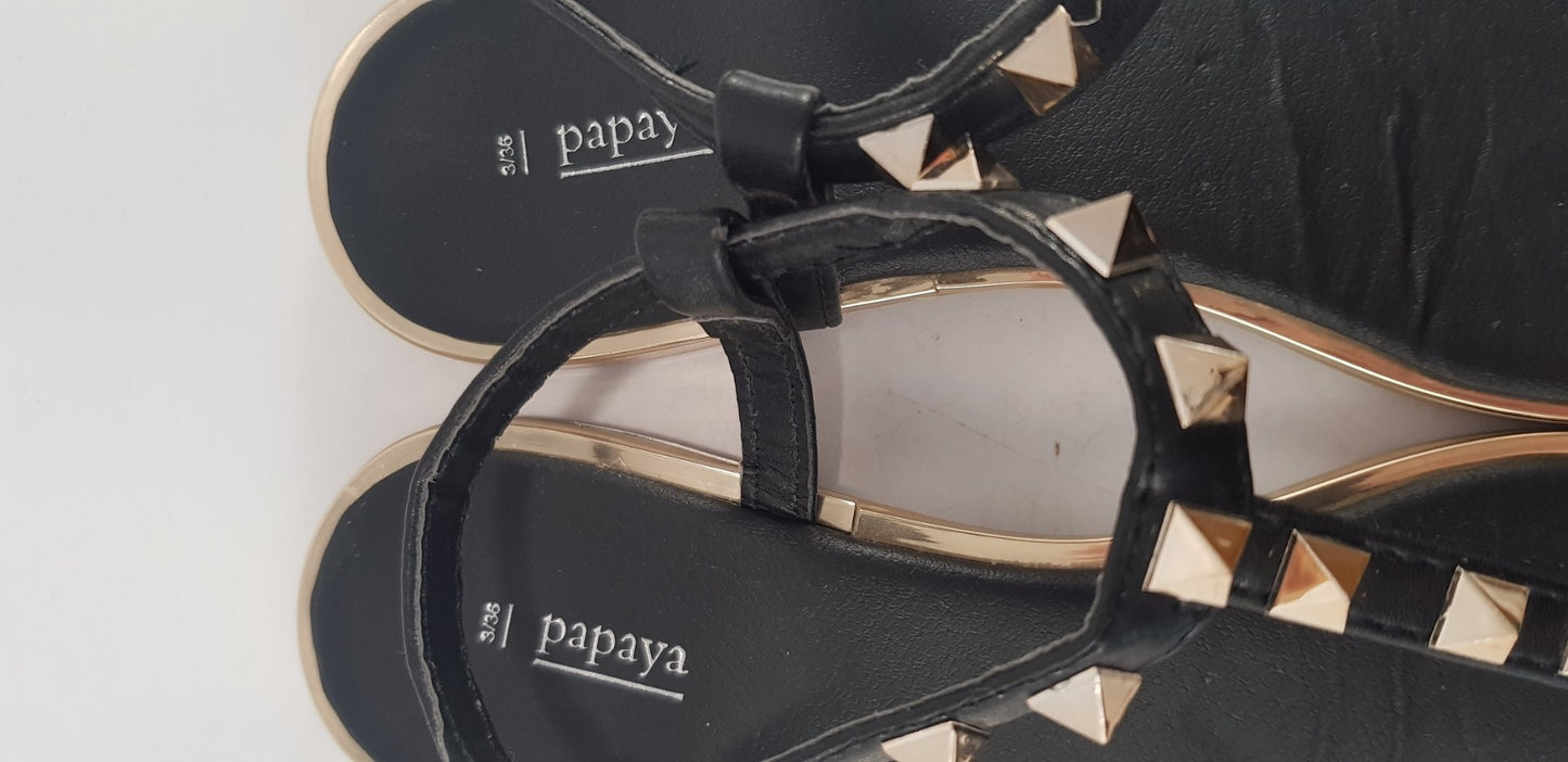 Papaya Black Gold Ankle Strap Sandal Size 3 Excellent Condition