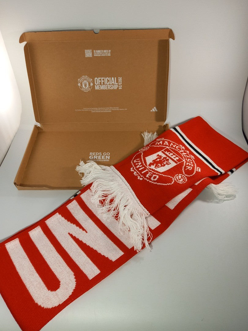 Manchester United Red Football Scarf Membership Team Club Soccer Tasselled 23/24