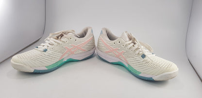 Asics FlyteFoam White Blue Pink Green Trainers Solution Speed Off Size 6.5 VGC