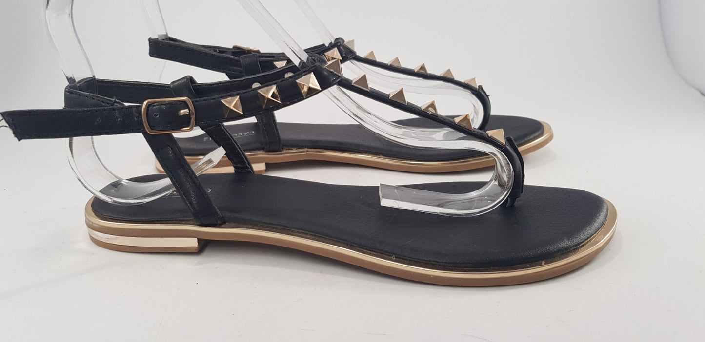 Papaya Black Gold Ankle Strap Sandal Size 3 Excellent Condition