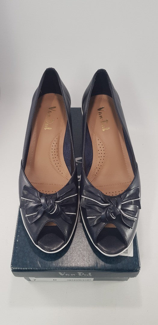 Van-Dal Navy Wedge Slip On Bow Size 7 BNIB