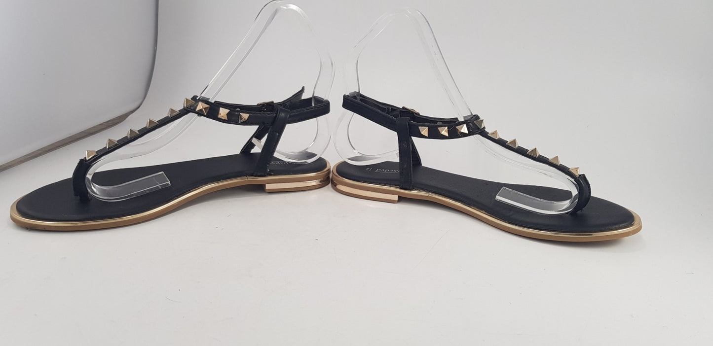 Papaya Black Gold Ankle Strap Sandal Size 3 Excellent Condition