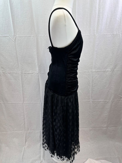 Jon Adams Black Evening Dress Knee Length Lace Overlay Size 12 Vintage