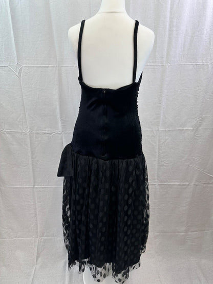 Jon Adams Black Evening Dress Knee Length Lace Overlay Size 12 Vintage