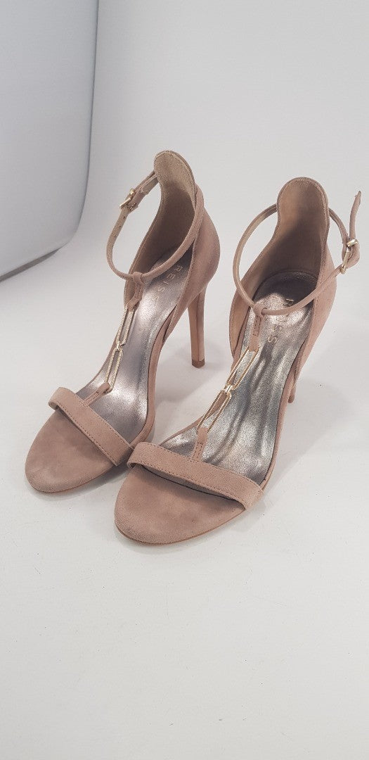 Reiss Suede Pink/Nude High Heel Chain Detail Strappy Size 3.5 Excellent Conditio